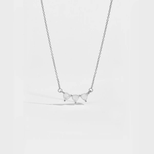 Elegant S925 sterling silver necklace with three translucent heart-shaped stone pendants