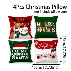 Vue détaillée de lot de 4 housses de coussin de Noël montrant la taille 45x45cm et tissu