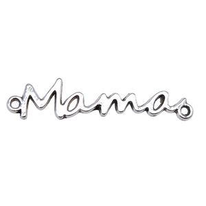 Silver Mama charm connector for DIY jewelry making with two holes on a white background