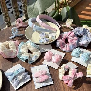 Hair Accessories Headband Hair Clip Scrunchie Korean Plaid Bow Cloth Fabric Cartoon Puppy Decor For Girls Women