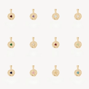 Stainless Steel Monthly Birthstone Pendant Necklace Irregular Round Coin Gold Plated Vintage Minimalist Jewelry Women
