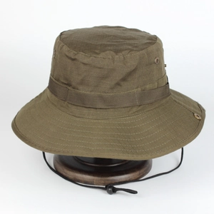 Army green ripstop boonie hat with adjustable chin strap and breathable vents for men