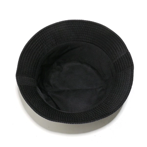 Interior detail of a classic black bucket hat for men with reinforced stitching