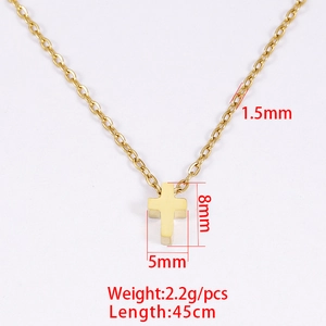 Collier croix minimaliste doré en acier avec dimensions et spécifications de poids