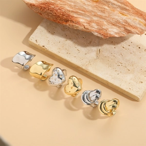 6-piece mixed metal ear cuff set with rectangle, heart, and knot designs in gold and silver