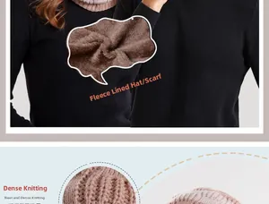Detail showing soft thermal fleece lining and dense knit texture of the winter hat set