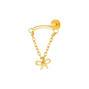 Titanium butterfly chain labret piercing with zircon inlay and golden finish