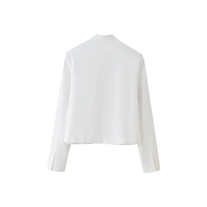 Minimalist white embroidered blazer jacket for women showing back view and clean seams