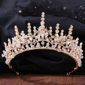 Baroque Rhinestone Crystal Bridal Crown Handmade Alloy Wedding Tiara Luxurious Headwear For Women Party Birthday Jewelry Gift