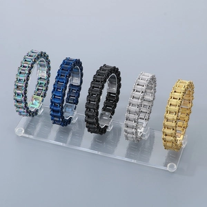 Bracelets chaîne de vélo hip hop pour hommes en cinq couleurs sur support acrylique