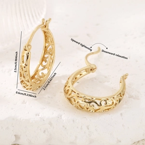 Elegant gold vintage geometric oval hoop earrings for women with detailed measurements