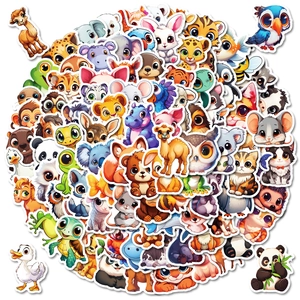 Collection of various cute cartoon animal stickers in colorful waterproof PP material