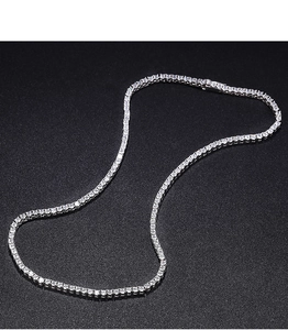 Close-up of 2.5mm round cut moissanite tennis necklace in 925 sterling silver