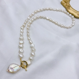 French Style Baroque Freshwater Pearl Necklace Gold OT Clasp Elegant Irregular Pearl Pendant Retro Jewelry Gift for Women