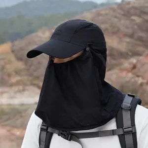 Outdoor sun protection baseball cap with breathable face and neck mesh guard for hiking