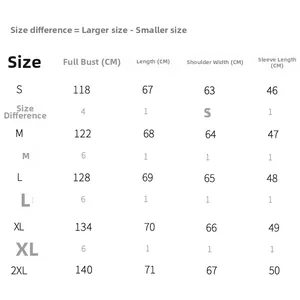 Size chart for women's sweatshirt showing bust, length, shoulder, and sleeve measurements