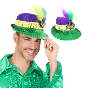 Chapeau Fedora À Paillettes Mardi Gras Accessoire De Fête Carnaval Avec Plumes Broderie Fleur De Lys Violet Vert Or Adulte