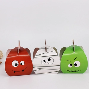 Halloween Candy Gift Boxes Paper Foldable Treat Bags With Handle Cartoon Mummy Monster Pumpkin Patterns Party Favors