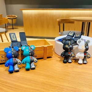 Mechanical half-dissected cartoon bear keychains in blue, teal, black, and white colors