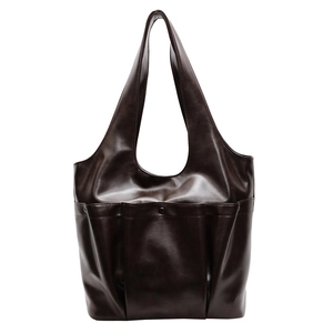 Deep brown large capacity leather hobo tote bag for daily commuting and casual style