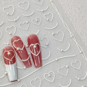 Autocollants 5D pour ongles en perles cœur et lignes pour une manucure 3D élégante