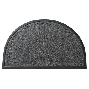 Semi-circular dark grey entrance mat with sunburst texture and non-slip rubber border