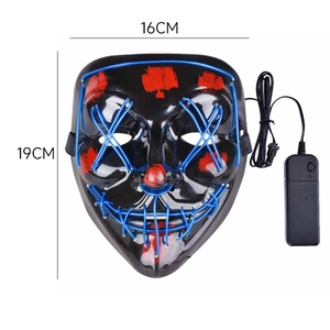 Halloween LED mask with blue EL wire stitch design and red blood splatter details