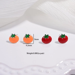 Boucles d'oreilles tomates en argent S925 avec émail rouge et orange fait main