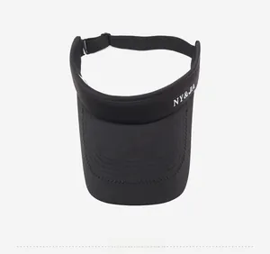 Close-up of black sports visor with adjustable elastic buckle and white NY&JA embroidery