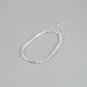 Sparkling S925 sterling silver woven feather chain bracelet for women in bright silver