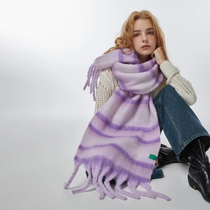 Women Soft Striped Long Scarf With Tassels Thick Warm Winter Shawl Wrap Stylish Colorful Yarn Dyed Polyester Neck Warmer
