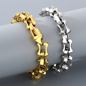 Minimalist 11mm curved bamboo link chain necklaces in polished gold and silver steel finish
