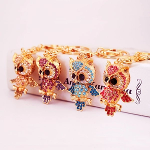Cute Rhinestone Owl Animal Keychain Zinc Alloy Inlaid Crystal Pendant Car Key Ring For Women Bag Hanging Accessory Jewelry