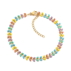 Tobillera bohemia de esmalte de colores con espiga de trigo y cadena de oro ajustable