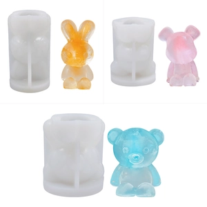 Moldes de silicona 3D para cubitos de hielo y resina con formas de conejo y osito