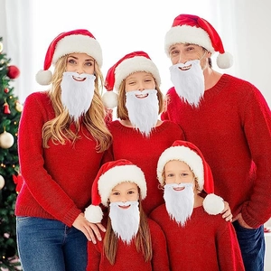 Realistic Santa Claus white beard and red plush hat set for Christmas holiday costume