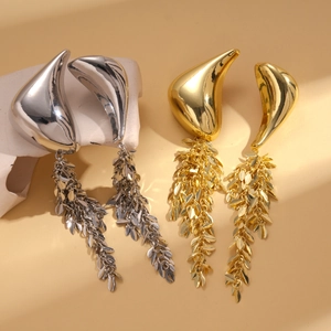 Dramatic metallic irregular drop earrings with long tassel fringe in gold and silver