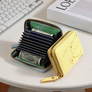 Fashionable accordion card wallet with cute bear pattern and multi-card slot storage