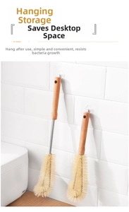 Wall-mounted long handle wooden cup brushes for easy kitchen storage and hygiene