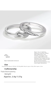 Detailed specs of Mobius silver couple rings with triple plating and cubic zirconia inlay