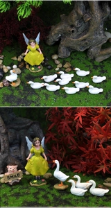Détail de figurines de fée des bois et hérisson pour décoration de jardin succulente