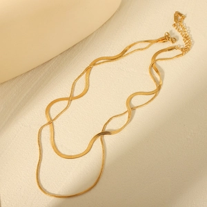 Double layered gold snake chain necklace in stainless steel with lobster clasp