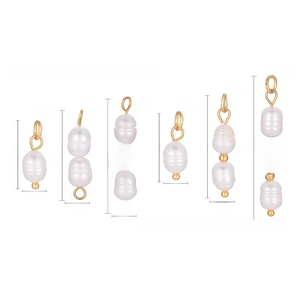 Detail of natural freshwater pearl earring connectors with gold accents in various lengths