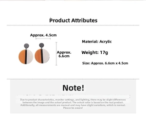 Acrylic geometric earrings details with size 6.6x4.5cm and orange-black-cream wood grain style