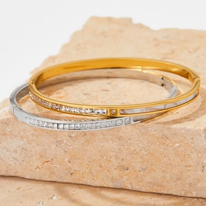 Bracelets minimalistes en acier inoxydable avec zircon et nacre en or et argent
