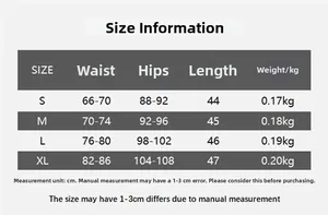 Detailed size chart for the leather skirt including waist, hips, and length in CM