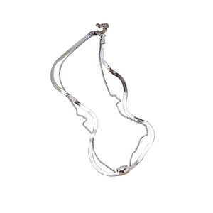 Minimalist double layer silver necklace with snake chain and polished cylinder pendant
