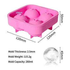 Molde de silicona rosa de 4 cavidades para esferas de hielo de 45 mm para el whisky