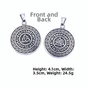 Detailed view of Viking Valknut and Trinity Knot pendant with Nordic runes symbols