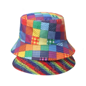 Bohemian style rainbow patchwork paisley bucket hats with colorful geometric patterns